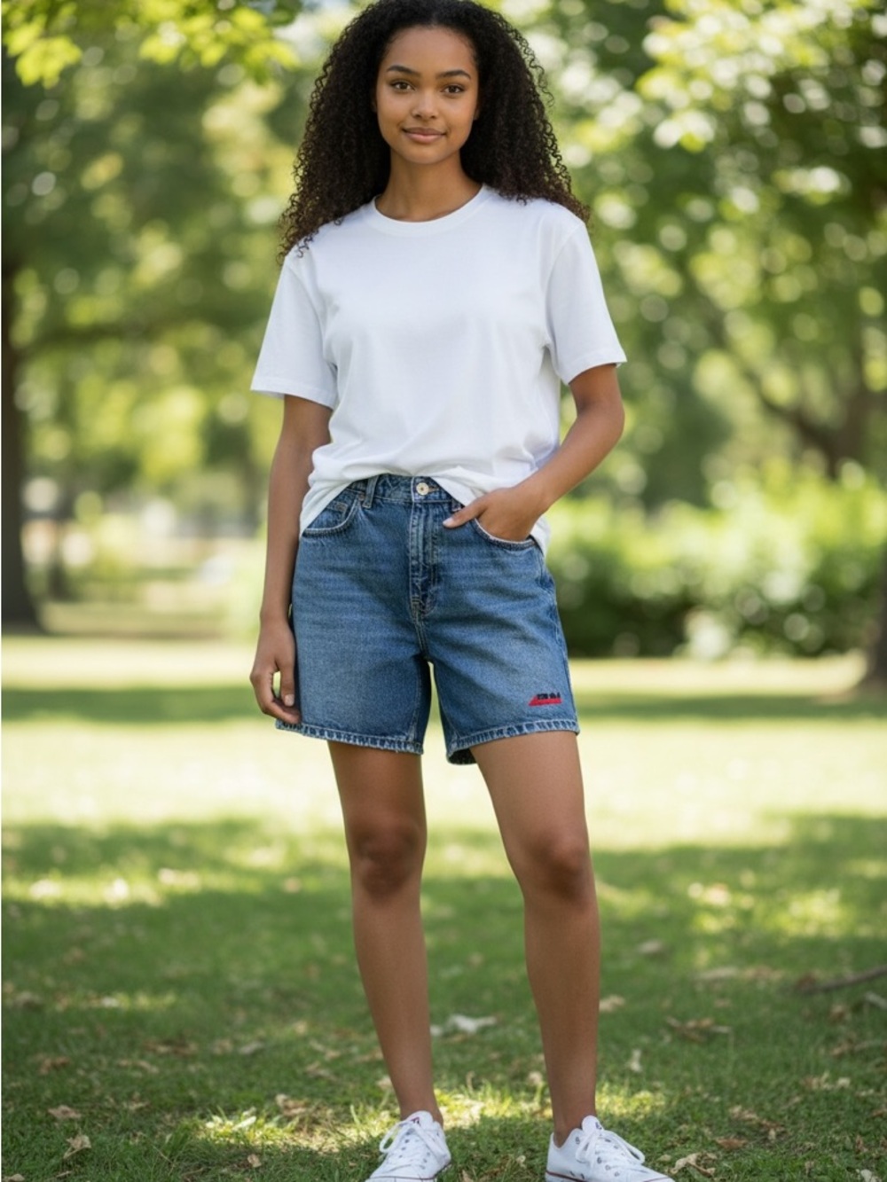 Zara Blue Denim Shorts with Silver Button